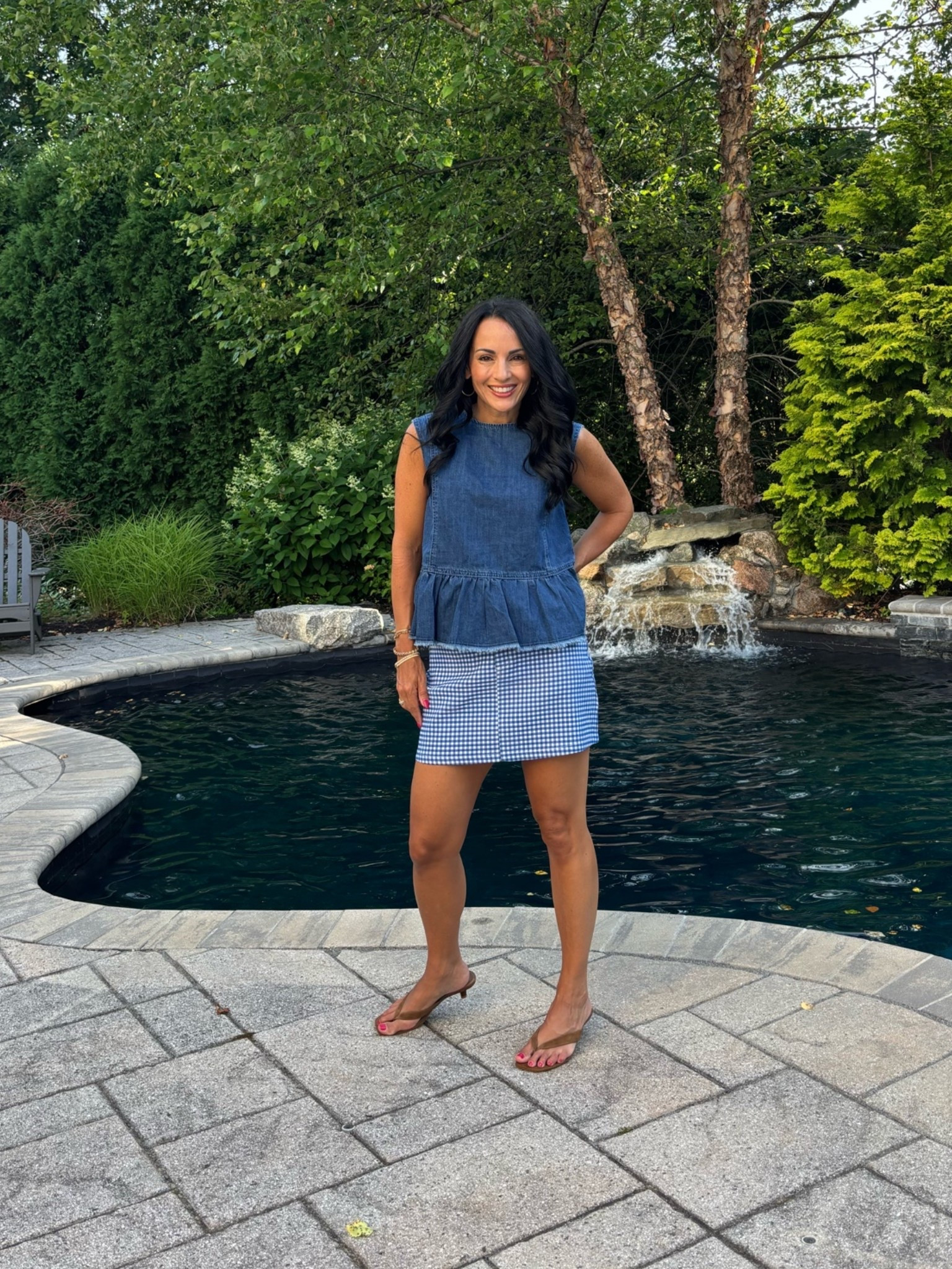 Denim sleeveless peplum top with gingham skirt 
Amazon look

#LTKootd #LTKSaleAlert #LTKOver40
