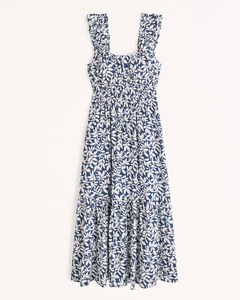 Ruffle Strap Textured Maxi Dress | Abercrombie & Fitch (US)