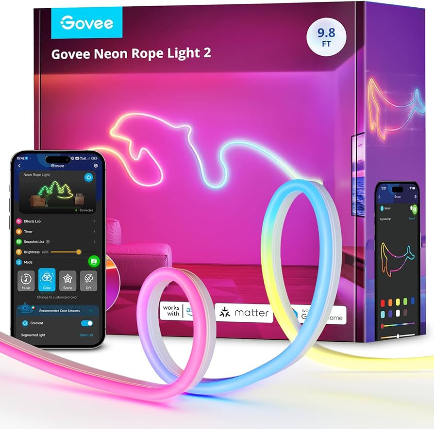 Govee Neon Lights, RGBIC Neon Rope Light 2 Works with Matter, Alexa, Google Assistant, Custom DIY... | Amazon (US)
