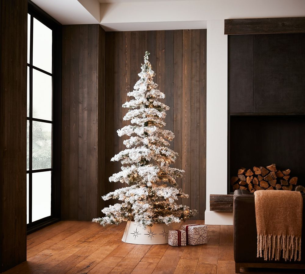 Pre-Lit Flocked Layered Spruce Faux Christmas Trees | Pottery Barn (US)