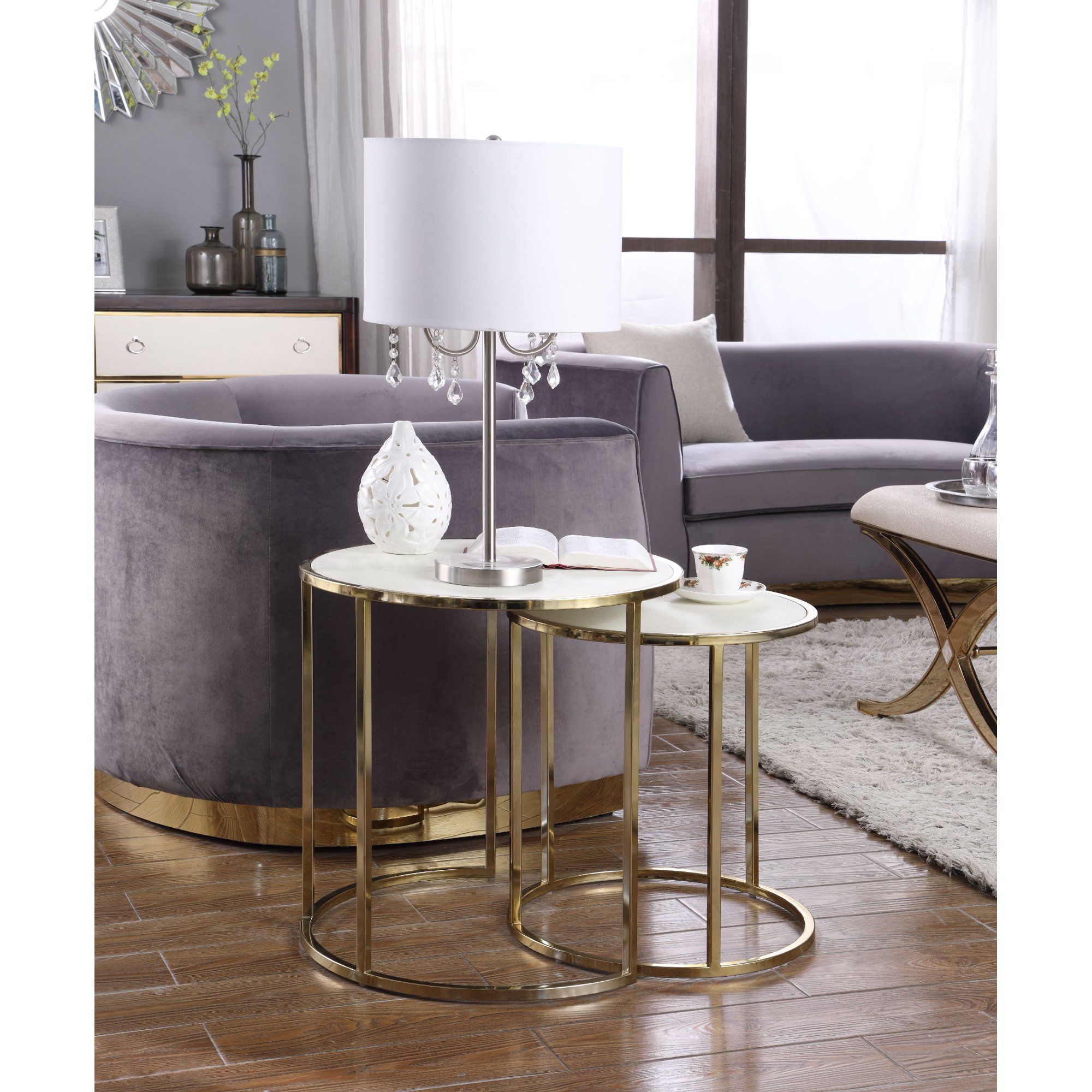 Chic Home Olivia Nightstand Side Table 2 Piece Set with PU Leather Top | Walmart (US)