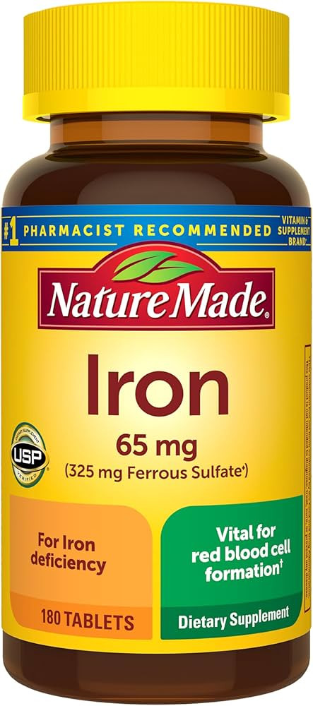 Nature Made Iron 65 mg (325 mg Ferrous Sulfate) Tablets, Iron Supplements, Dietary Supplement for... | Amazon (US)