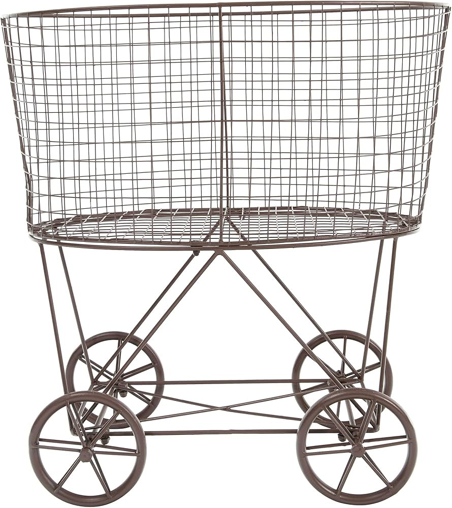 Creative Co-Op Vintage Reproduction Metal Laundry Basket on Wheels, Rust | Amazon (US)