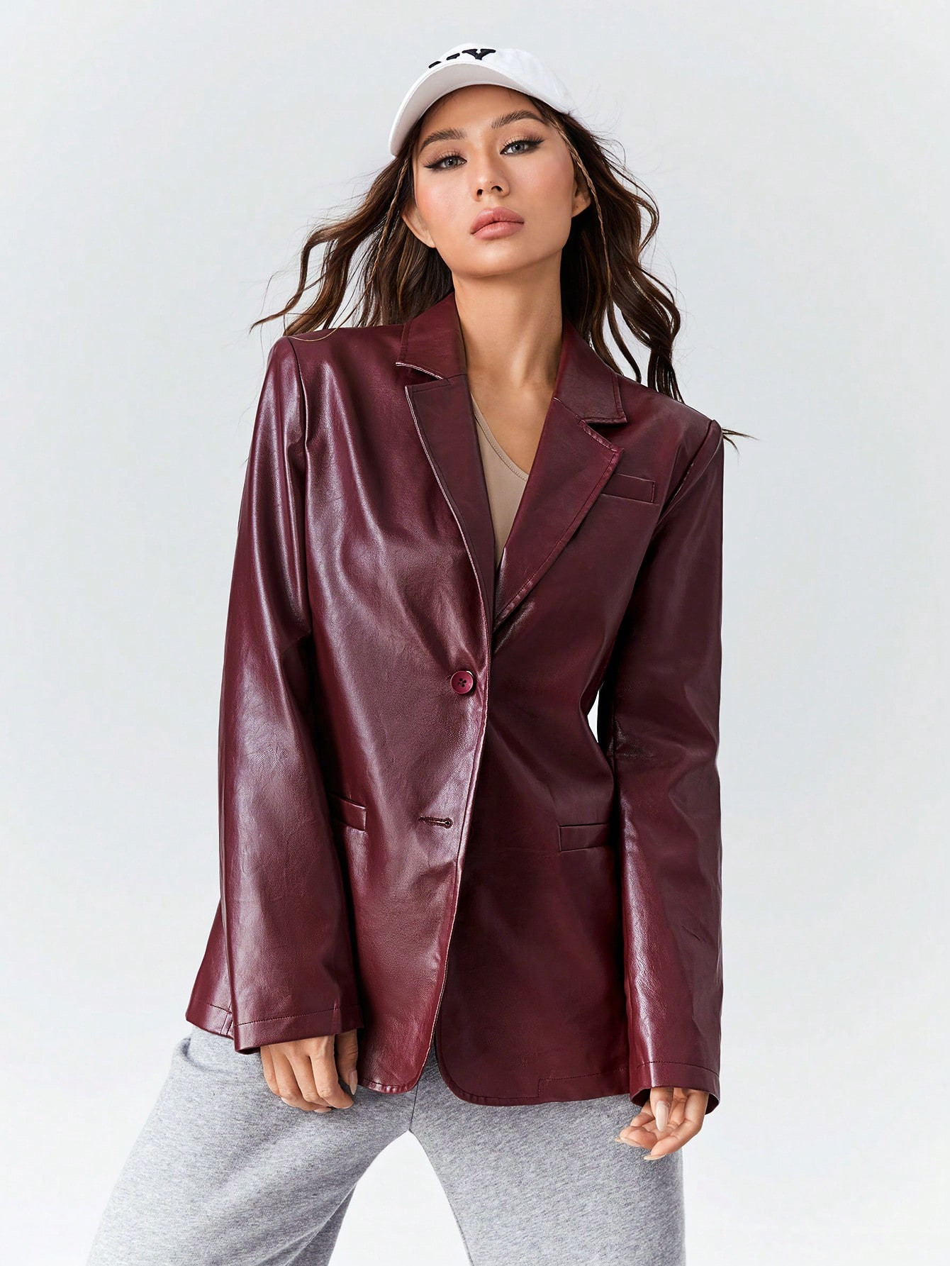 SHEINNeu Lapel Neck PU Leather Blazer | SHEIN