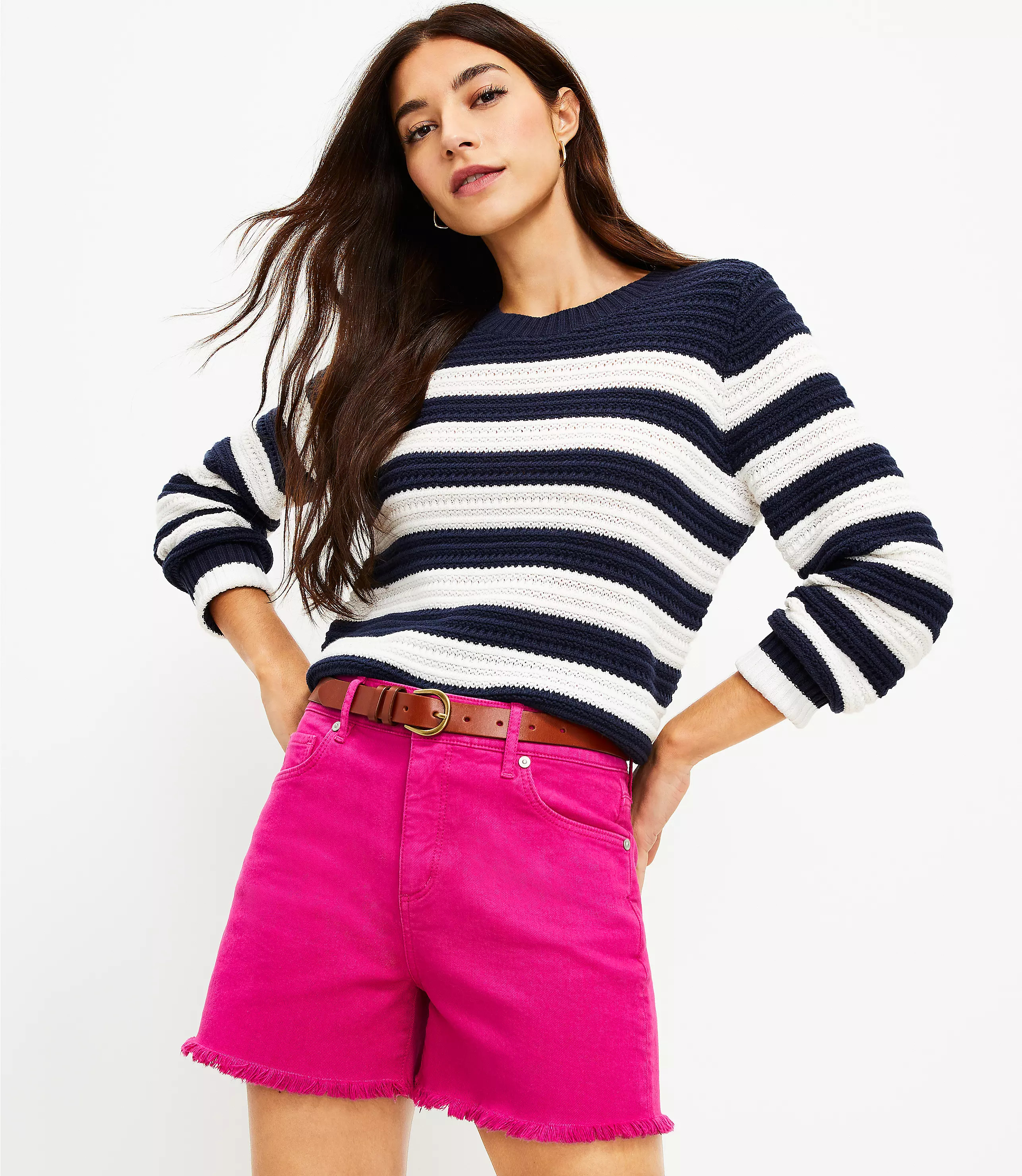 Frayed High Rise Denim Cut Off Shorts | LOFT