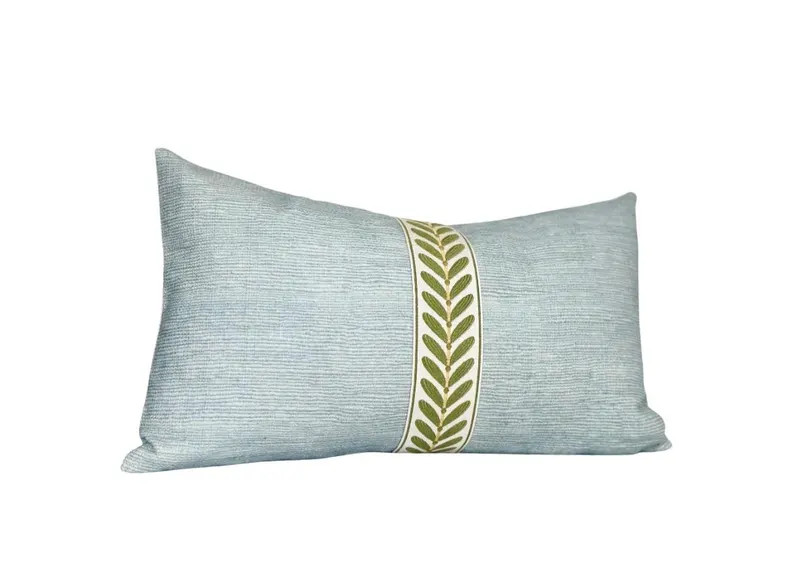 Seaglass Throw Pillow Cover With Green Decorative Tape Detail, Seaglass Accent Pillow Cover for S... | Etsy (US)