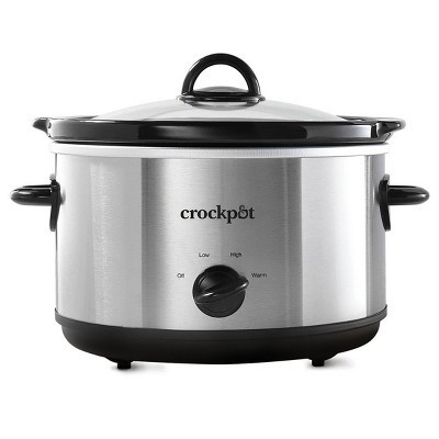 Crock-Pot 4.5qt Slow Cooker Silver: Ceramic, Glass, Stainless Steel, 3 Settings, Stay-Cool Handles, Dishwasher-Safe | Target