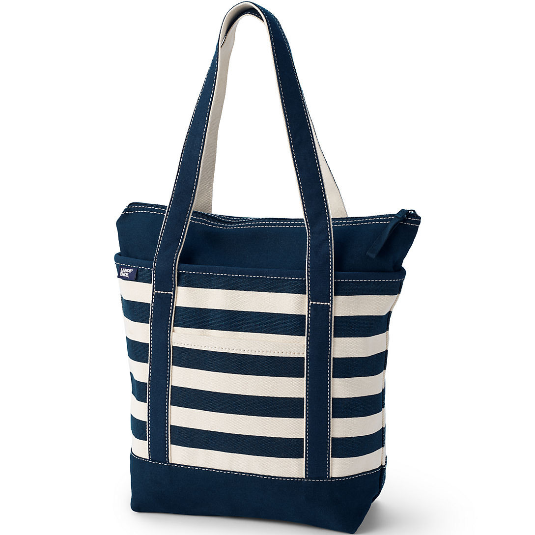 Medium Print 5 Pocket Zip Top Long Handle Canvas Tote Bag | Lands' End (US)