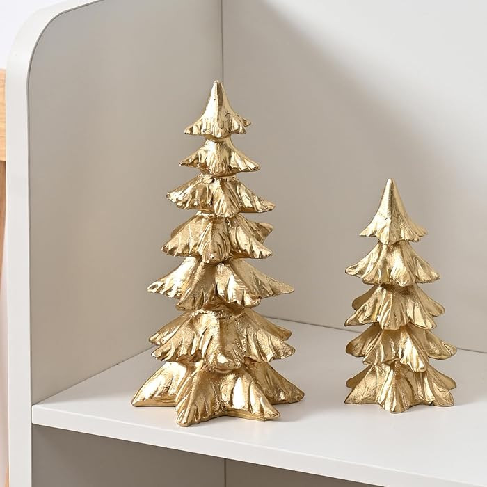Gold Christmas Tree Figurines,Small Resin Christmas Tabletop Trees | Amazon (US)