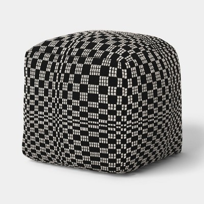 Square Bean Filled Pouf Distorted Checkered Black and White - Room Essentials™ | Target