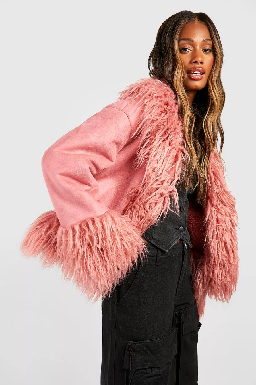 Faux Fur Trim Short Suedette Coat | boohoo (US & Canada)