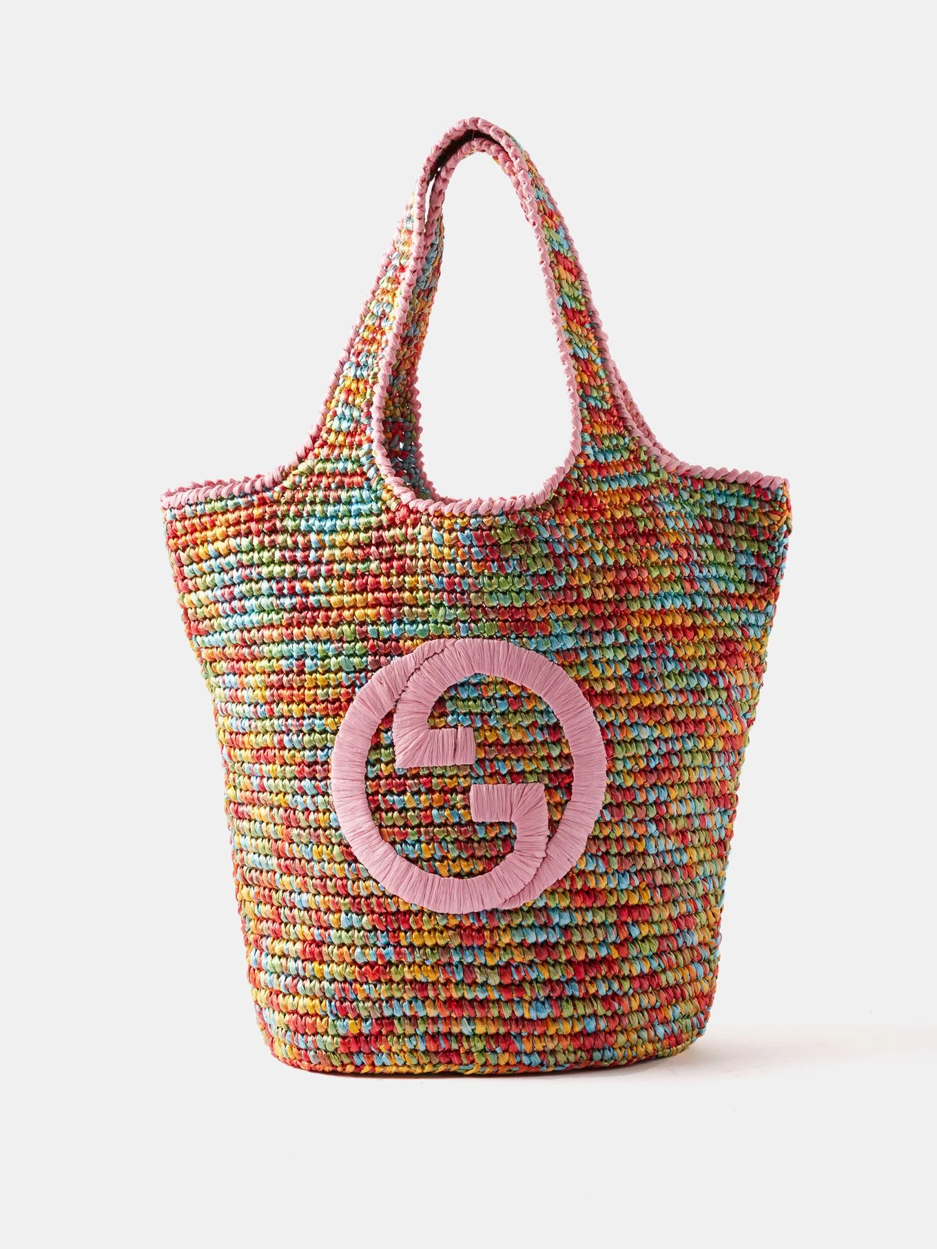 GG-embroidered raffia tote bag | Matches (US)