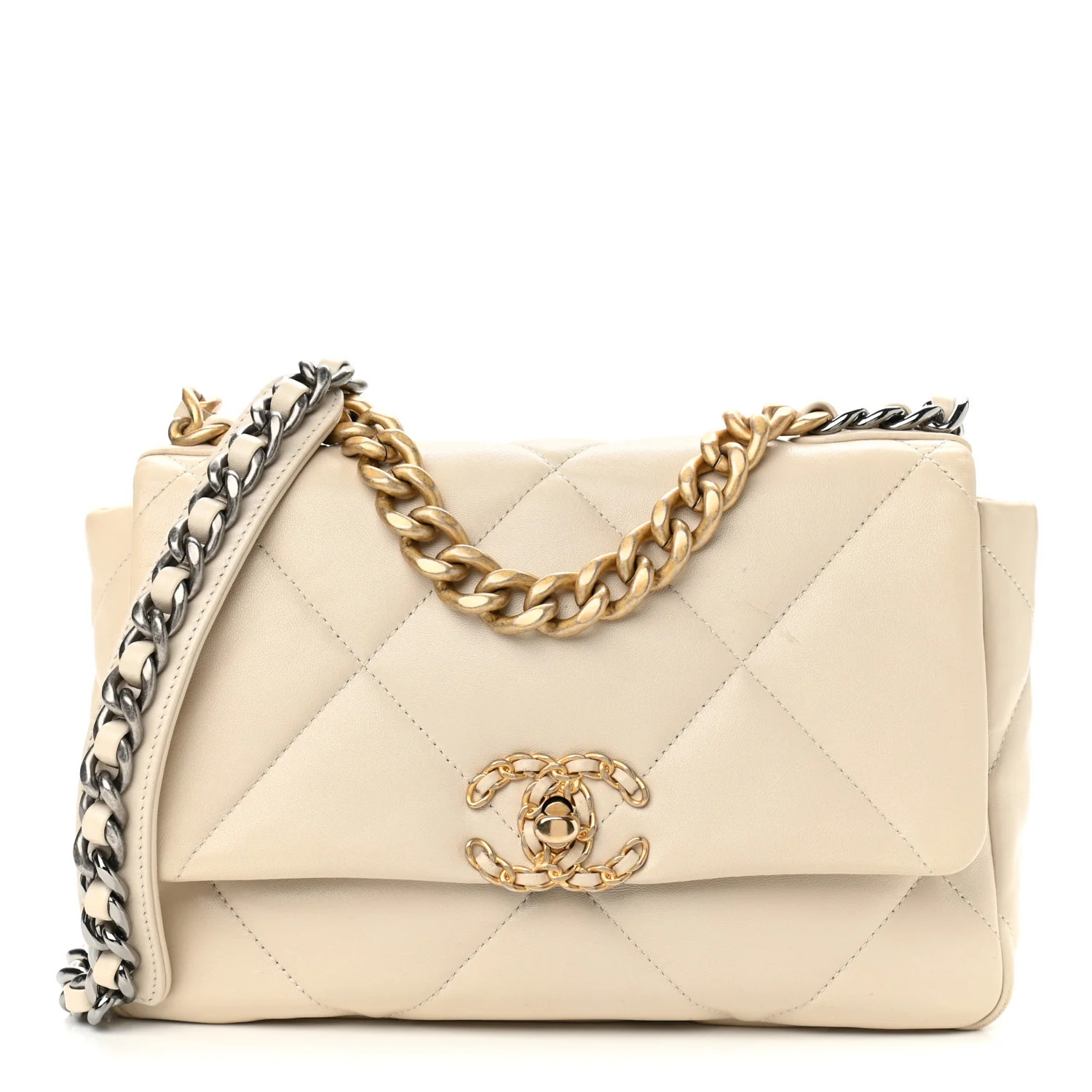 CHANEL Lambskin Quilted Medium Chanel 19 Flap Light Beige | FASHIONPHILE | Fashionphile