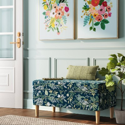 Rifle Paper Co. x Target Storage Bench Juniper Forest: Upholstered Cotton, Pine Frame, Botanical Print | Target
