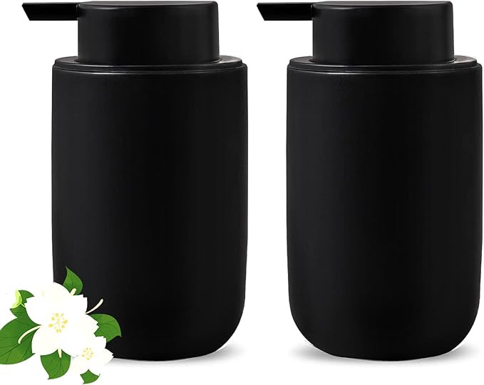 Black Soap Dispenser Set- Modern Ceramic Hand Dish Soap Dispenser for Bathroom Refillable Liquid ... | Amazon (US)