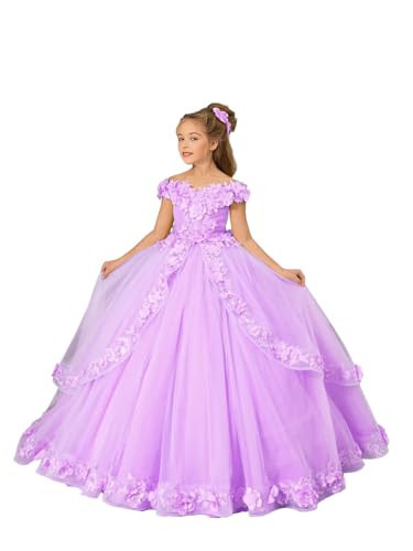 Chyrbaby Applique Flower Girl Dress - Off Shoulder Girls Pageant Dresses for Teens First Communion Dress Lilac, 10 | Amazon (US)