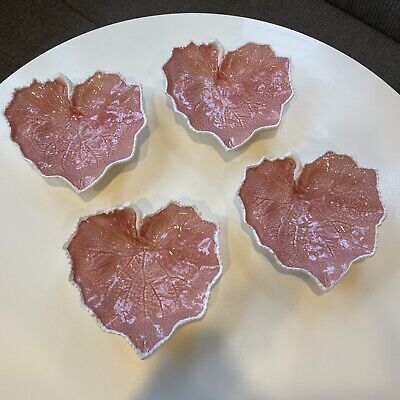 Set Of 4 Bordallo Pinheiro Majolica Pink Grape Leaf Footed Plates Portugal Salad  | eBay | eBay US