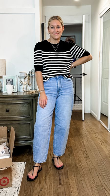 RUN to get these jeans! They keep going out of stock but they’re the perfect barrel style!! Small top. True to size jeans. I actually squeezed into a size 6! 

#LTKfindsunder50 #LTKstyletip #LTKmidsize