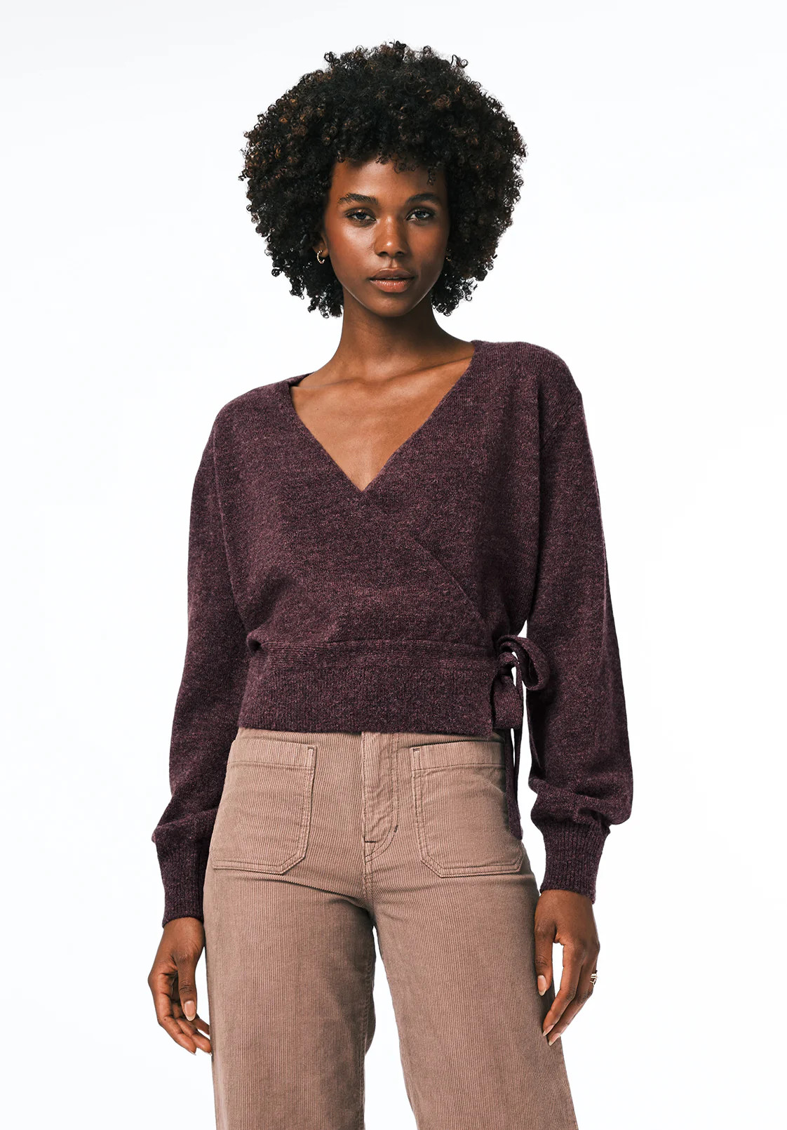 Jadis Women's Textured Knit Wrap Sweater with Side Tie, Fig - SW0099 | Buffalo David Bitton