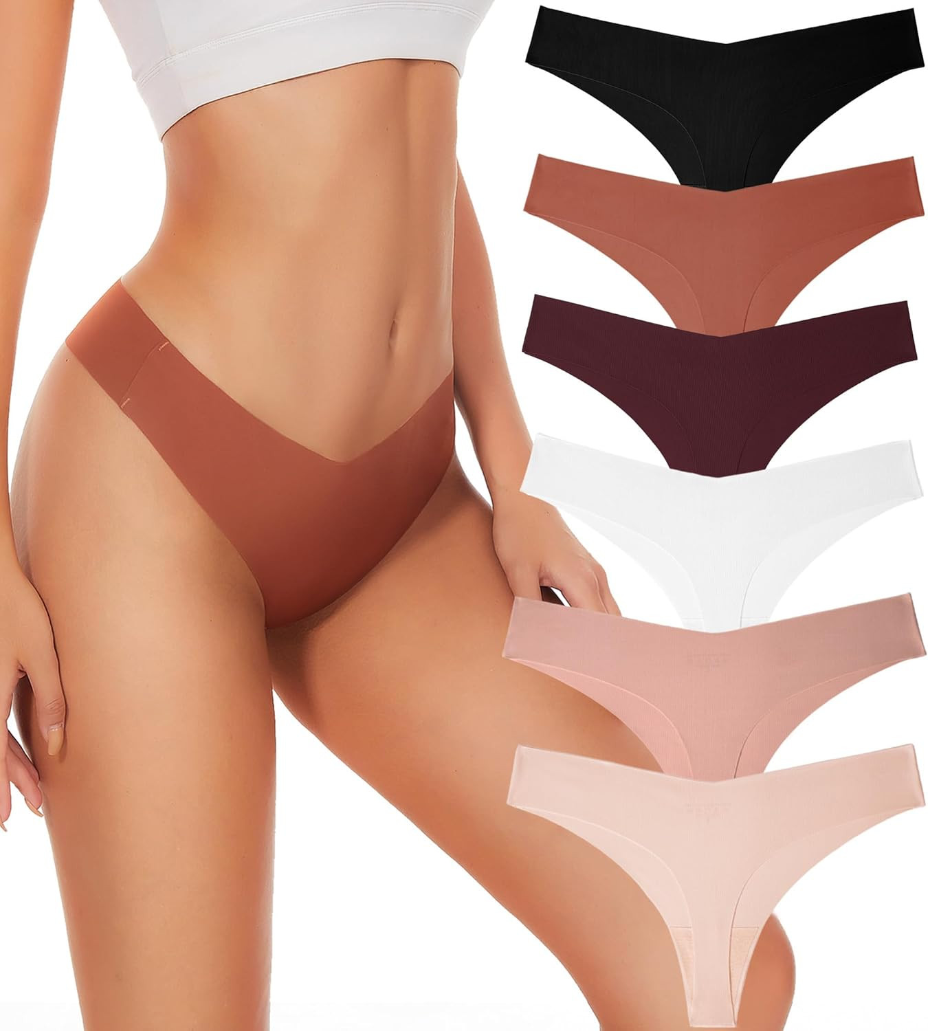 Seamless Thongs For Women V-waisted No Show Underwear 6-Pack | Amazon (US)