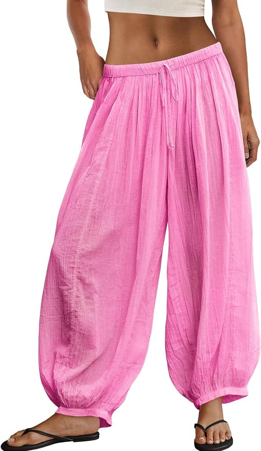 Panadila Women Balloon Pants Sheer Beach Pants Flowy Drawstring Wide Leg Trousers Summer Vacation... | Amazon (US)