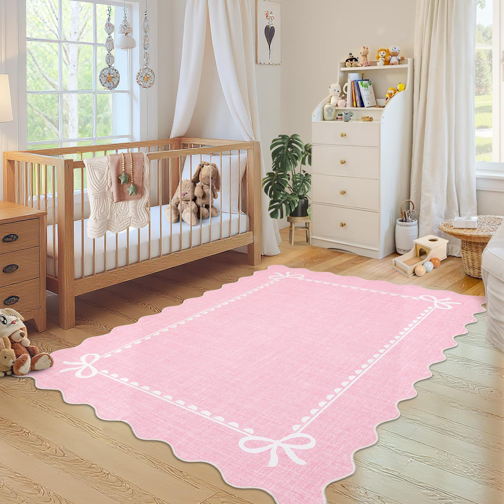 GarveeHome Scalloped Bow Rug for Living Room, Solid Pink Rug for Dorm, Washable Rugs 3x5 Soft Low... | Amazon (US)