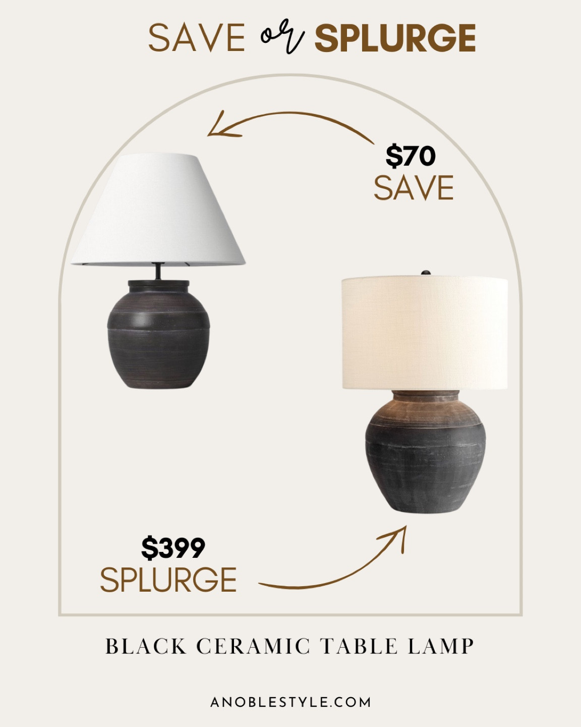 Black ceramic table lamp save or splurge.

Lamps, entryway, living room, lighting, designer dupe, luxe or less, antique table lamps, vintage table lamps

#LTKFindsUnder100 #LTKHome #LTKStyleTip