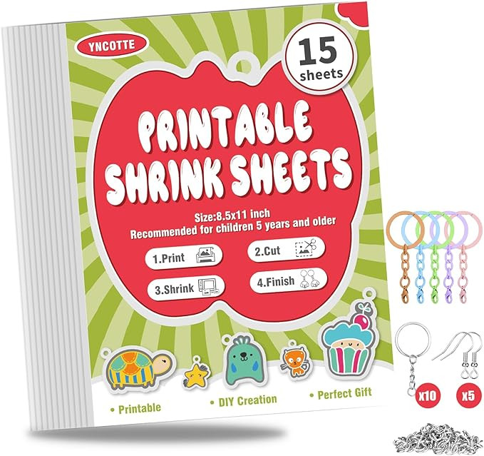 15 Pcs Printable Shrinky Dink Sheets, Safe Printable Shrink Plastic Sheet Films Paper Set with Ke... | Amazon (US)
