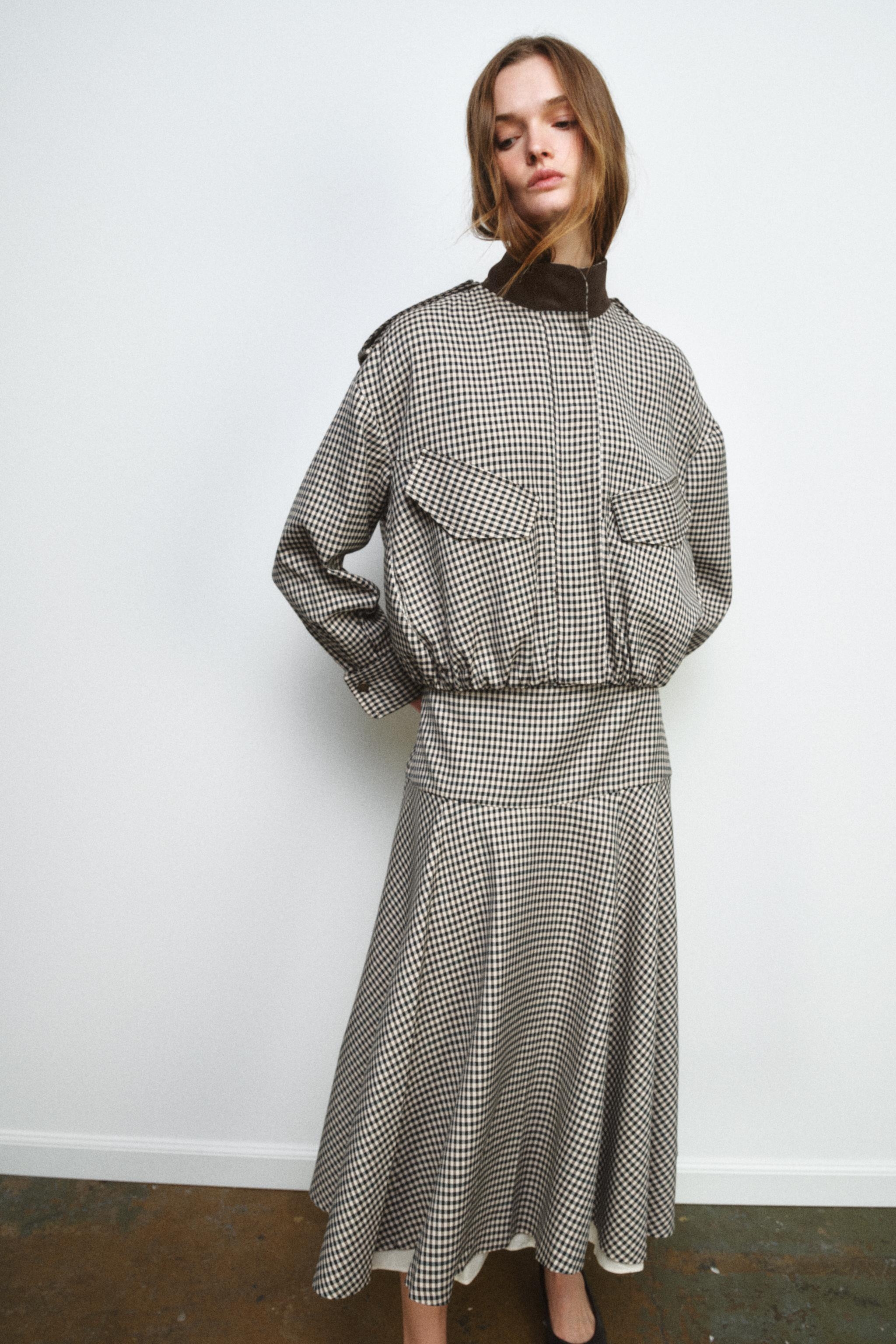 CHECKED ZW COLLECTION BOMBER JACKET | Zara US