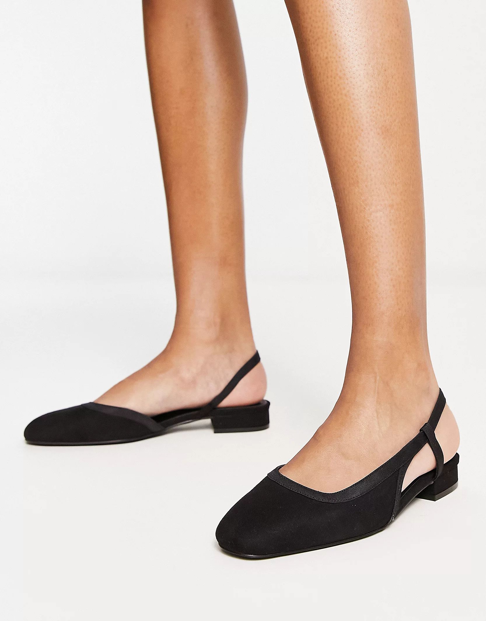 ASOS DESIGN Latte round toe sling back ballet flats in black | ASOS (Global)