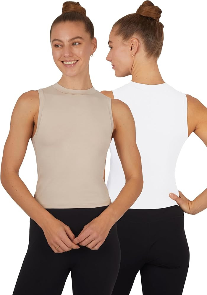 Yogalicious Womens 2 Pack Airlite Melissa Mock Neck Crop Tank | Amazon (US)