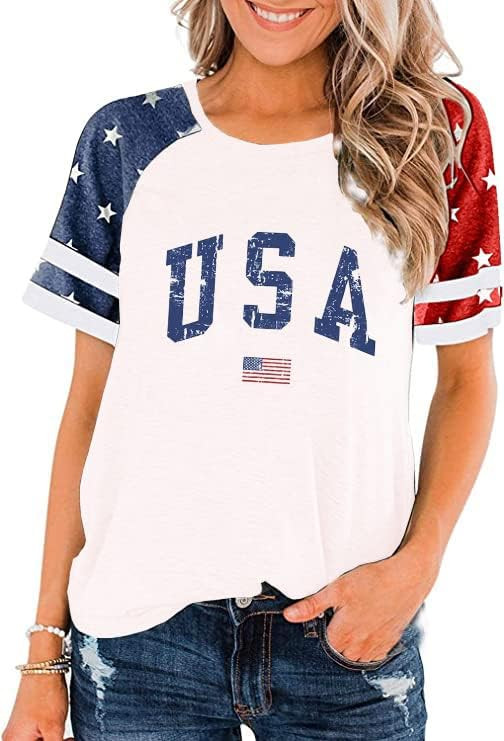 American Flag Stars Stripes Shirts for Women 4th of July Patriotic Shirt Cute Graphic Blouse USA ... | Amazon (US)