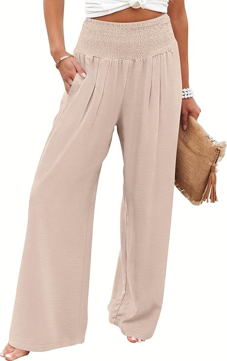 ANRABESS Women Palazzo Pants Summer Flowy Wide Leg High Waist Lounge Trousers with Pockets 2026 C... | Amazon (US)