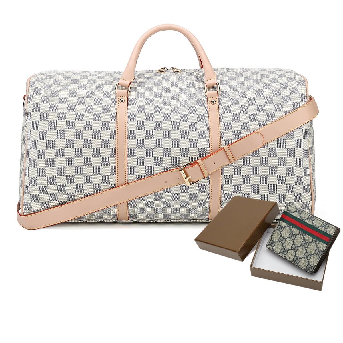 TWENTY FOUR Travel Duffel Bag Checkered Shoulder Weekender Overnight Bag With Bifold Wallet | Walmart (US)