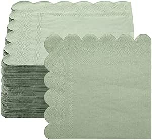 Fuutreo 200 Pcs Scalloped Cocktail Napkins Sage Thick Paper Napkins Disposable Party Napkins Beve... | Amazon (US)
