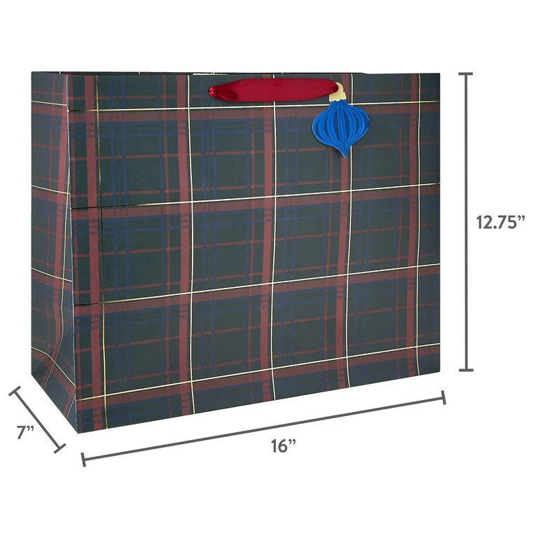 Extra Large Multicolor Vintage Plaid Christmas Paper Gift Bag, 12.5" x 16", by My Texas House | Walmart (US)
