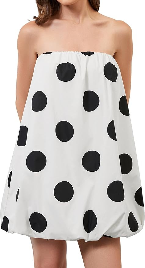 Meladyan Women’s Polka Dot Bubble Mini Dress Strapless Backless Loose Fit Tube Dress Elegant Pl... | Amazon (US)