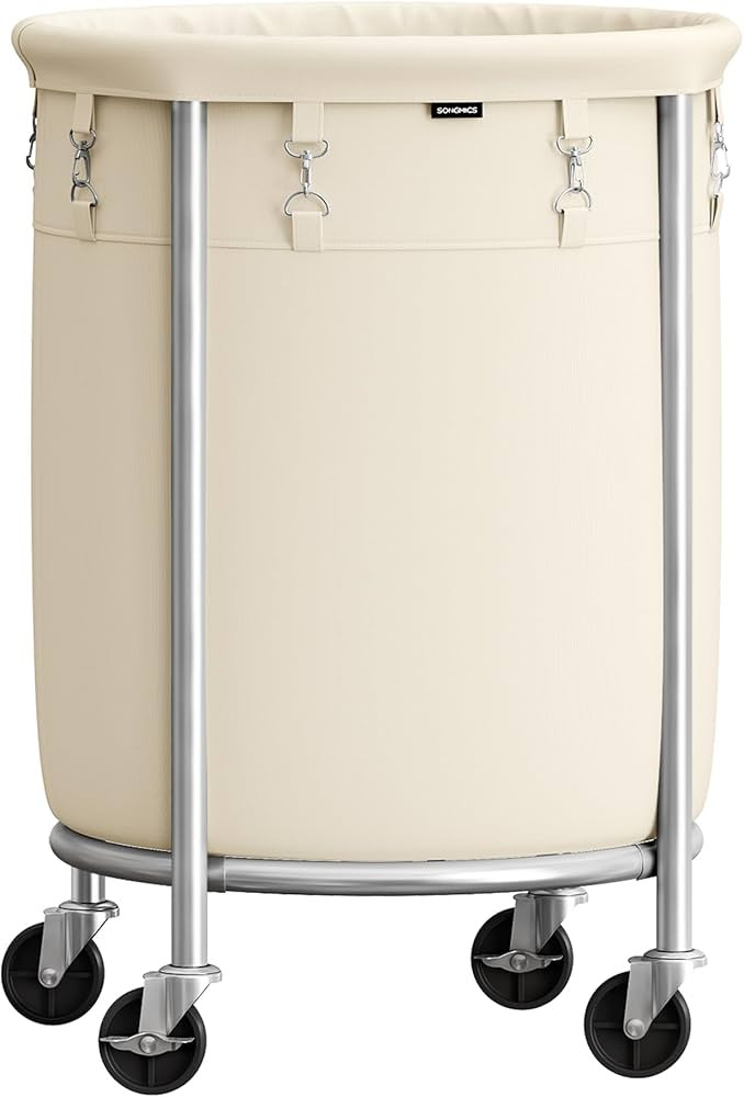 SONGMICS Laundry Basket with Wheels, Rolling Laundry Hamper, 29 Gal., Round Laundry Cart with Ste... | Amazon (US)
