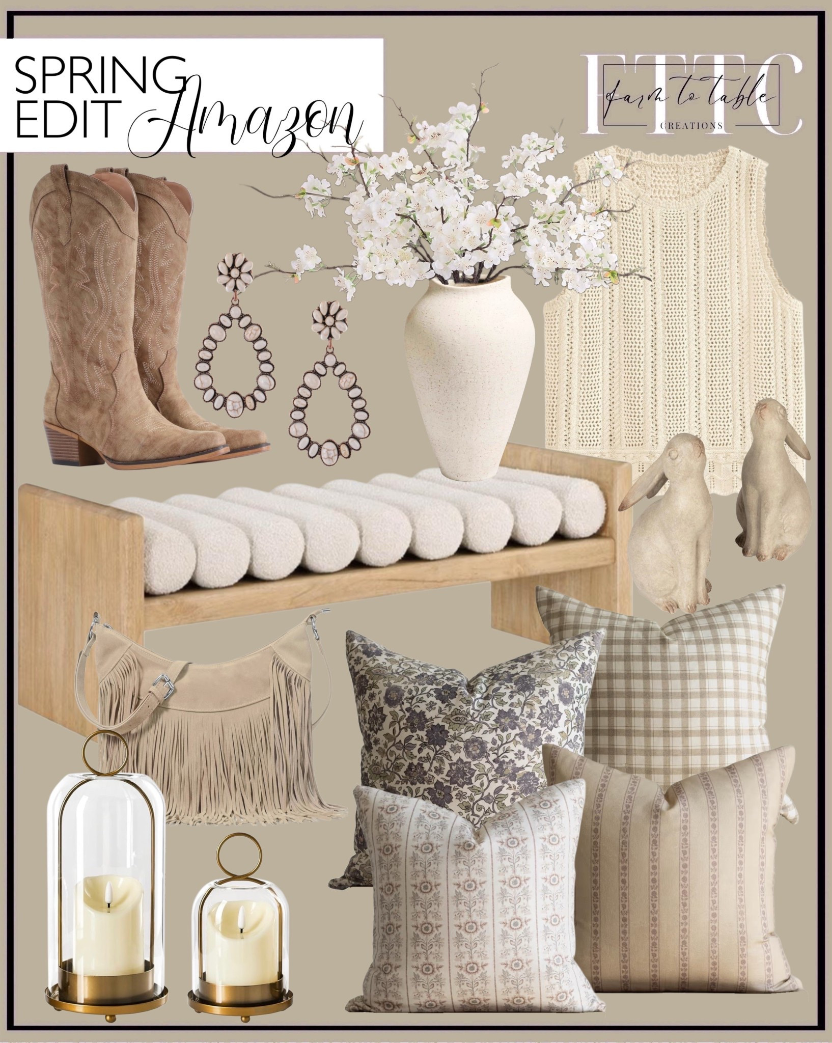 Spring Amazon Edit — Neutral High-End Finds for Home & Outfit

Follow @farmtotablecreations on Instagram for more curated home and lifestyle finds 🤍

These Amazon pieces instantly elevate everyday spaces and outfits while keeping that soft, collected spring look. From the textured knit vest and western-inspired boots to the sculptural bench, statement pillows, and warm brass candle domes — every item feels designer-inspired without the designer price tag. I love mixing cozy neutrals with subtle pattern and texture for a look that feels fresh, polished, and effortless for the season.

#amazonfinds #amazonhome #amazonfashion #springdecor #springstyle #neutraldecor #throwpillows #bench #homedecor #candleholders #ootd #ootn

#LTKHome #LTKootd #LTKSaleAlert