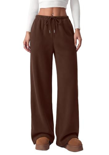 PRETTYGARDEN Sweat Pants for Womens Wide Leg Fleece Sweatpants,Brown | Amazon (US)