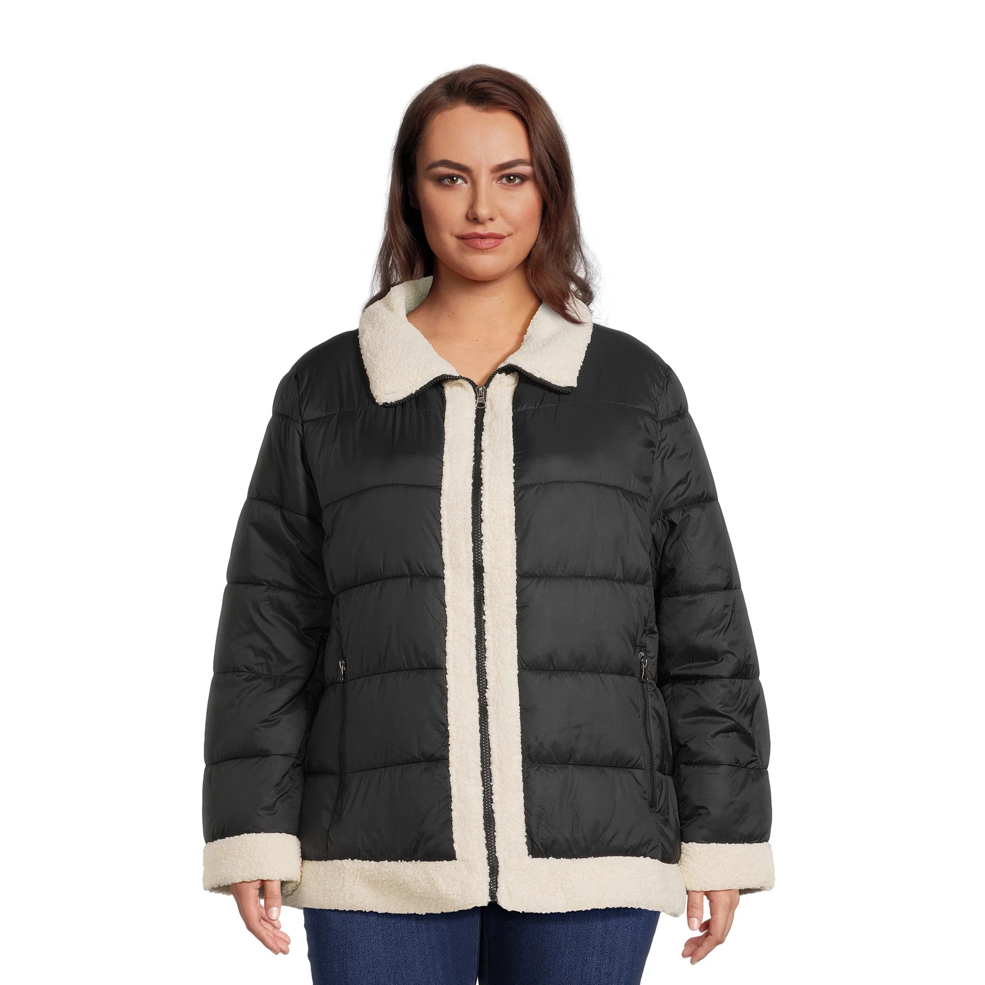 Alyned Together Women's Faux Sherpa Puffer Jacket, Sizes S-3X | Walmart (US)