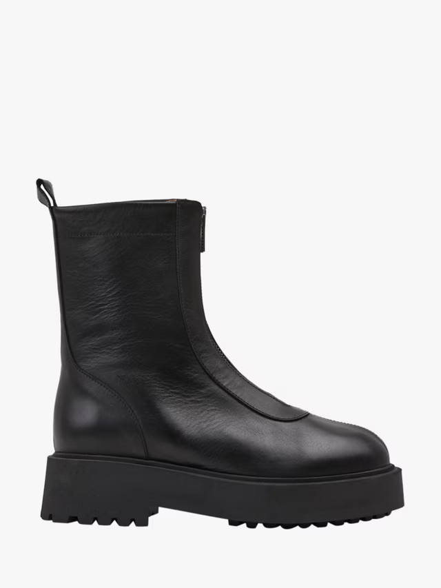 Flattered Alma Leather Front Zip Ankle Boots, Black | John Lewis (UK)