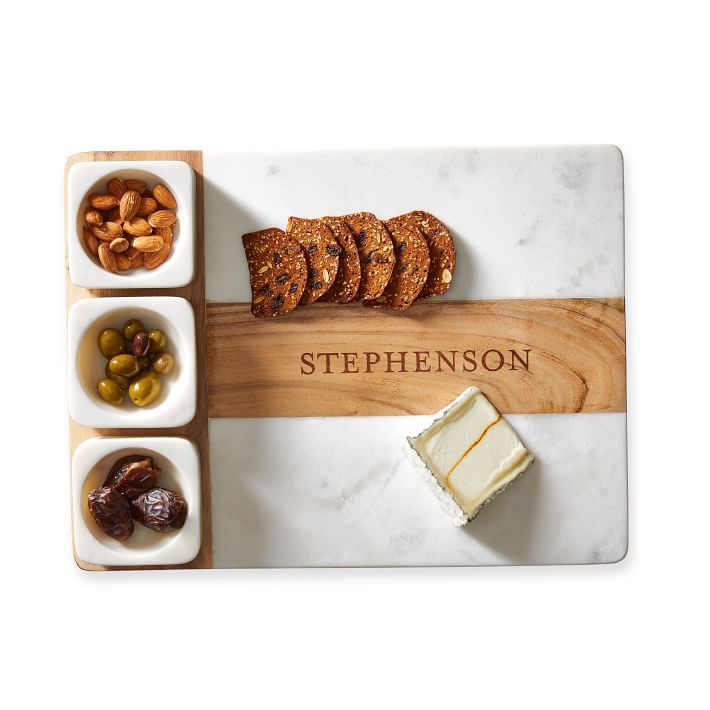 Wood and Marble Appetizer Serving Platter, White Marble | Mark and Graham