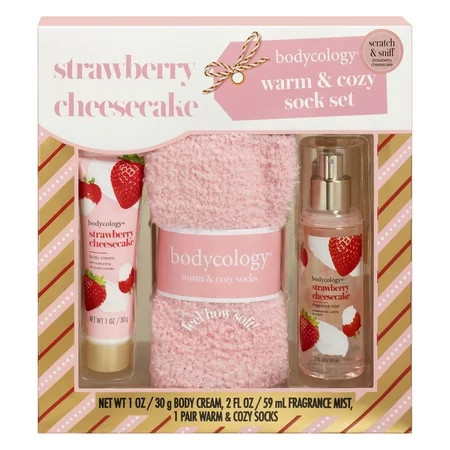 Bodycology Strawberry Cheesecake Body Care & Cozy Sock Gift Set, 3 Piece | Walmart (US)