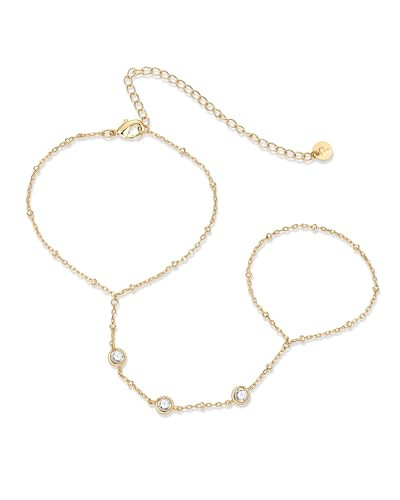 PAVOI 14K Yellow Gold Plated Satellite Beaded Hand Chain for Women with Cubic Zirconia | Body Chain Jewelry | Amazon (US)