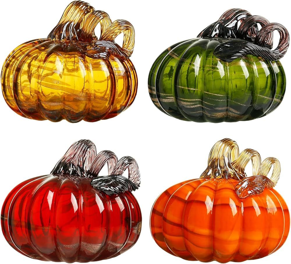 Diamond Star Glass Pumpkin Set of 4 Pumpkin Decorations for Halloween Thanksgiving Fall Harvest H... | Amazon (US)