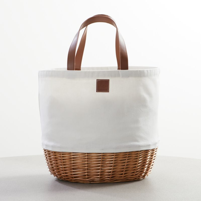 White Canvas Picnic Basket + Reviews | Crate and Barrel | Crate & Barrel