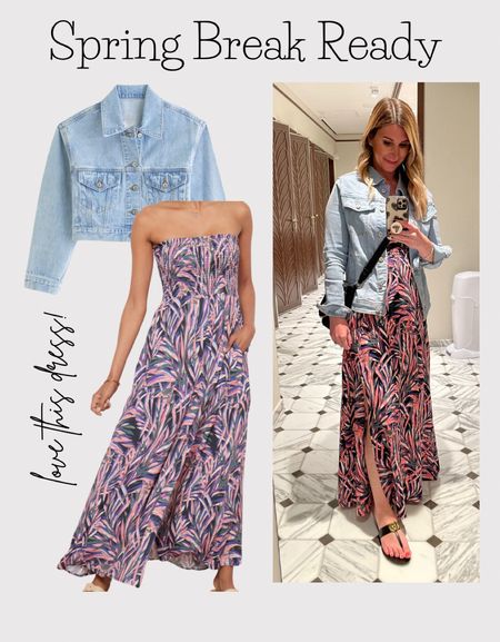 The perfect strapless dress for spring break. It’s lightweight, has pockets and a slit up one side. Just pair with a jacket for a perfect vacation outfit! Wearing size xs in the maxi and small in the denim jacket. 

Travel outfit
Spring outfit
Easter outfit 

#LTKfindsunder100 #LTKtravel #LTKstyletip