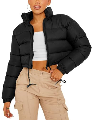 Gihuo Womens Cropped Quilted Puffer Jacket Lightweight Padded Coat Warm Puffy Coat Zip UP Bubble Coats with Pockets(02Black-M) | Amazon (US)