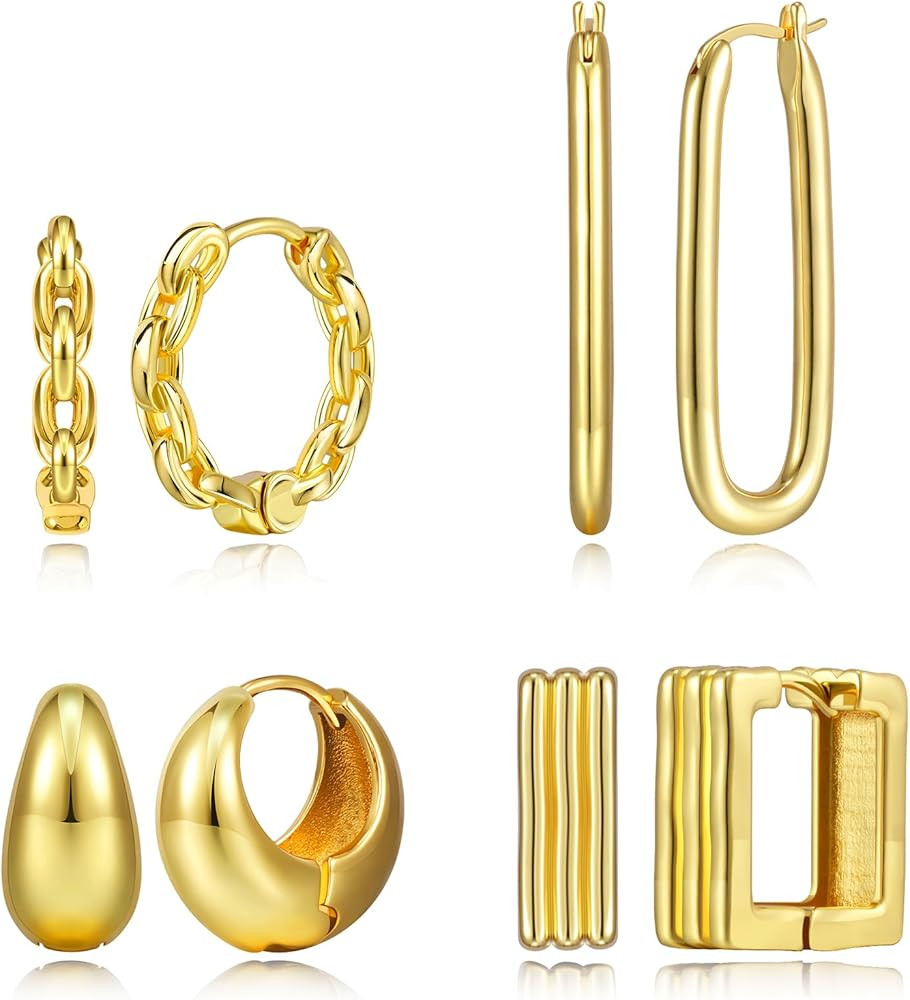 Gold Hoop Earrings for Women Chunky Gold Earrings 14K Gold Plated Earrings Lightweight Thick Tear... | Amazon (US)